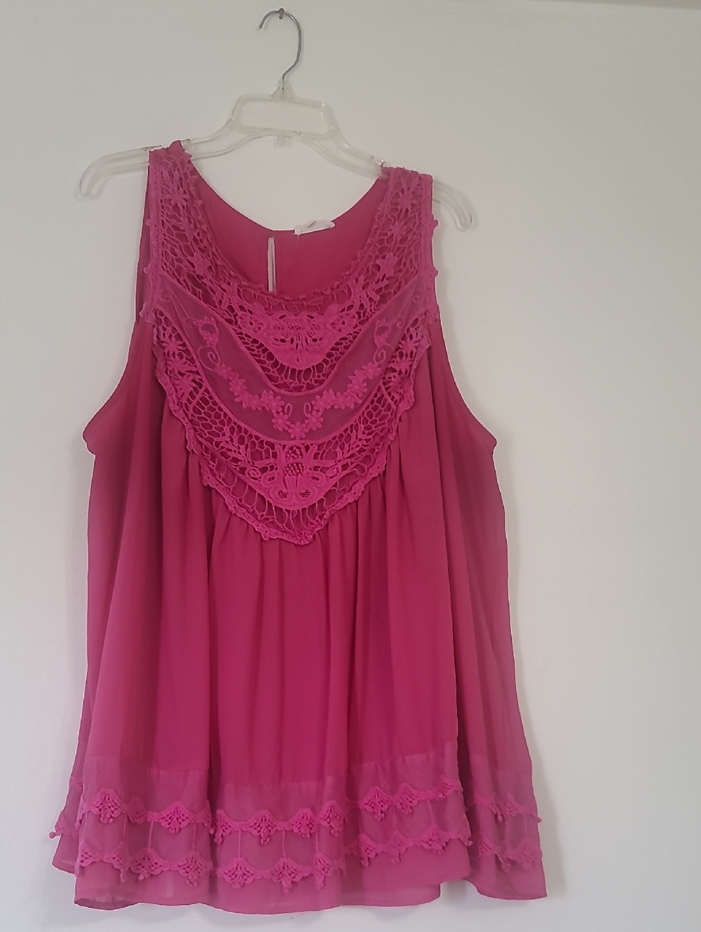 Pink Sleeveless Crochet Chiffon Blouse